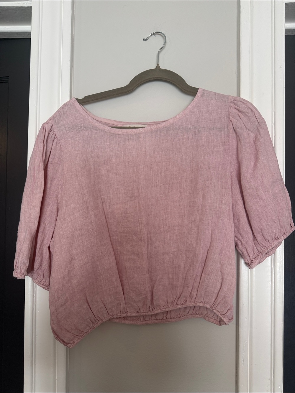Bellamie Dusty Pink Linen-Blend Peasant Top